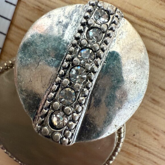 Chicos Silver-Tone Double Disc Clip-On Earrings With Rhinestone Detail - Picture 8 of 10